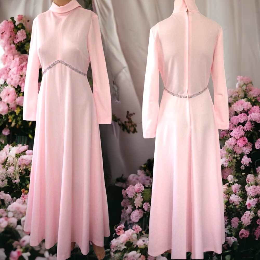 70s Mod Formal Space Age Long Pink Vintage XS S